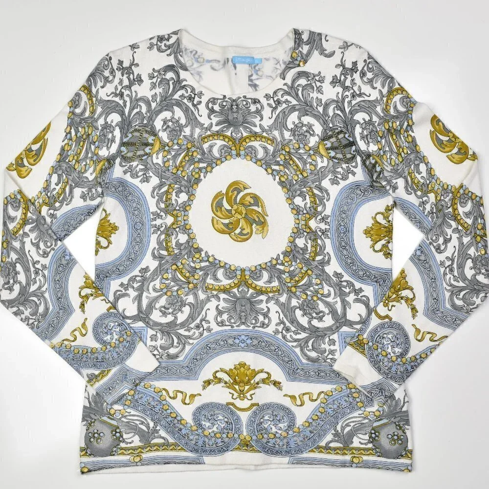J. McLaughlin Printed Long Sleeve Button Back Sweater